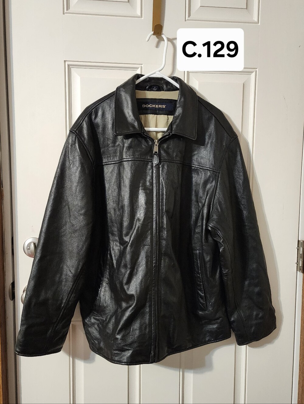 C.129- Dockers Black Jacket, Real Cow Leather, size L